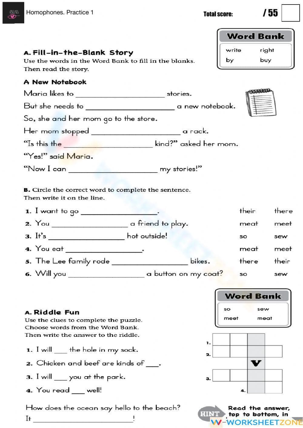 Homophones. Practice 1 - Page 1