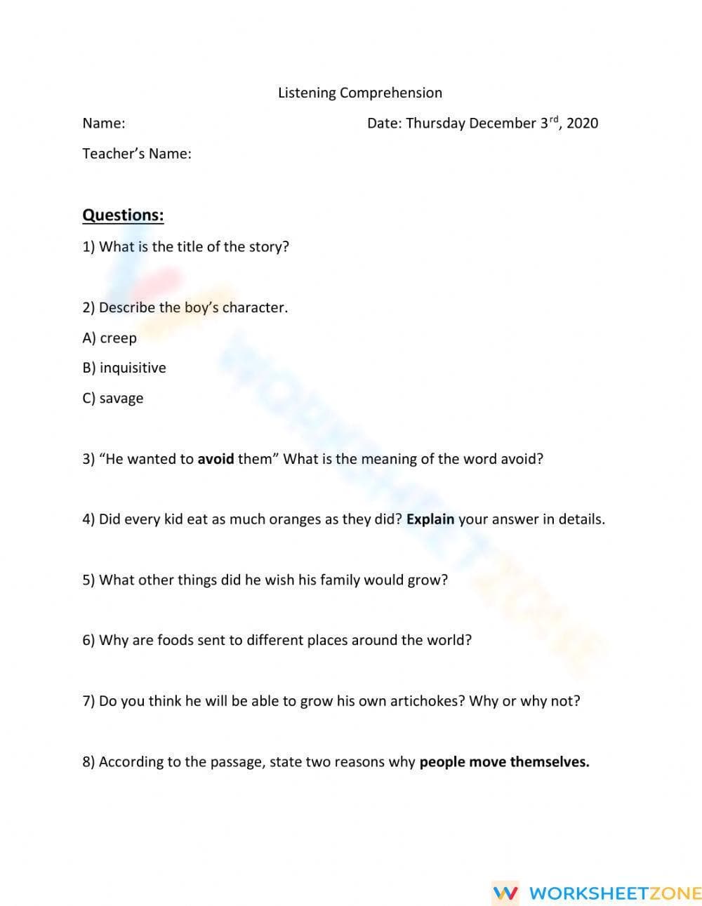Listening Comprehension classwork - Page 1