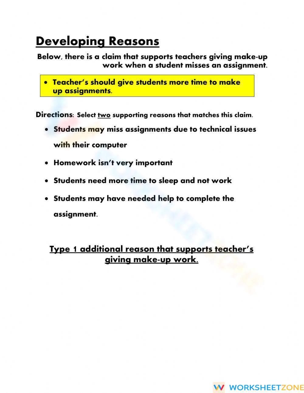 Developing Reasons to Support a Claim - Page 1