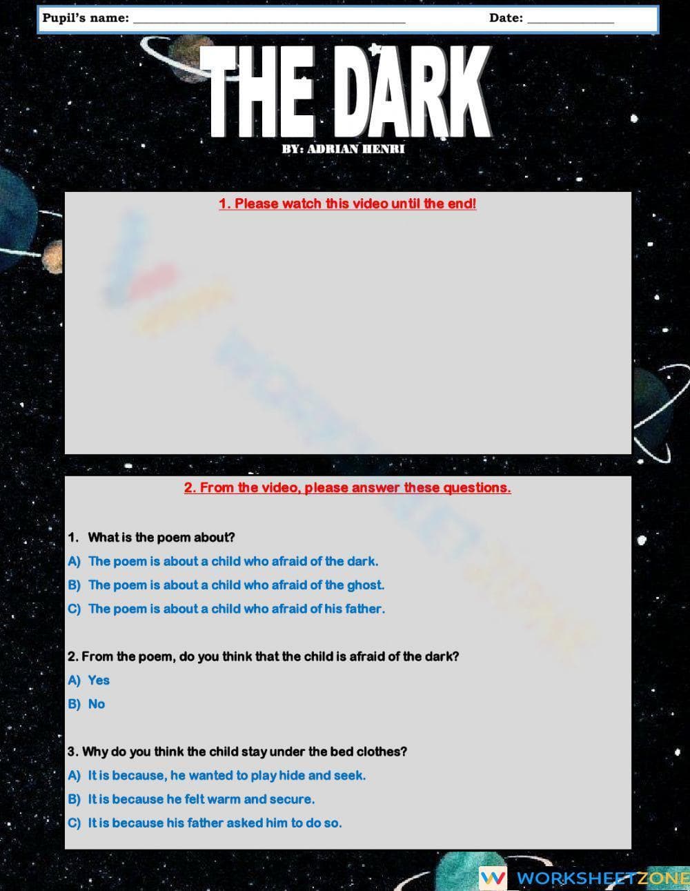 Poem: The Dark by Adrian Henri - Page 1