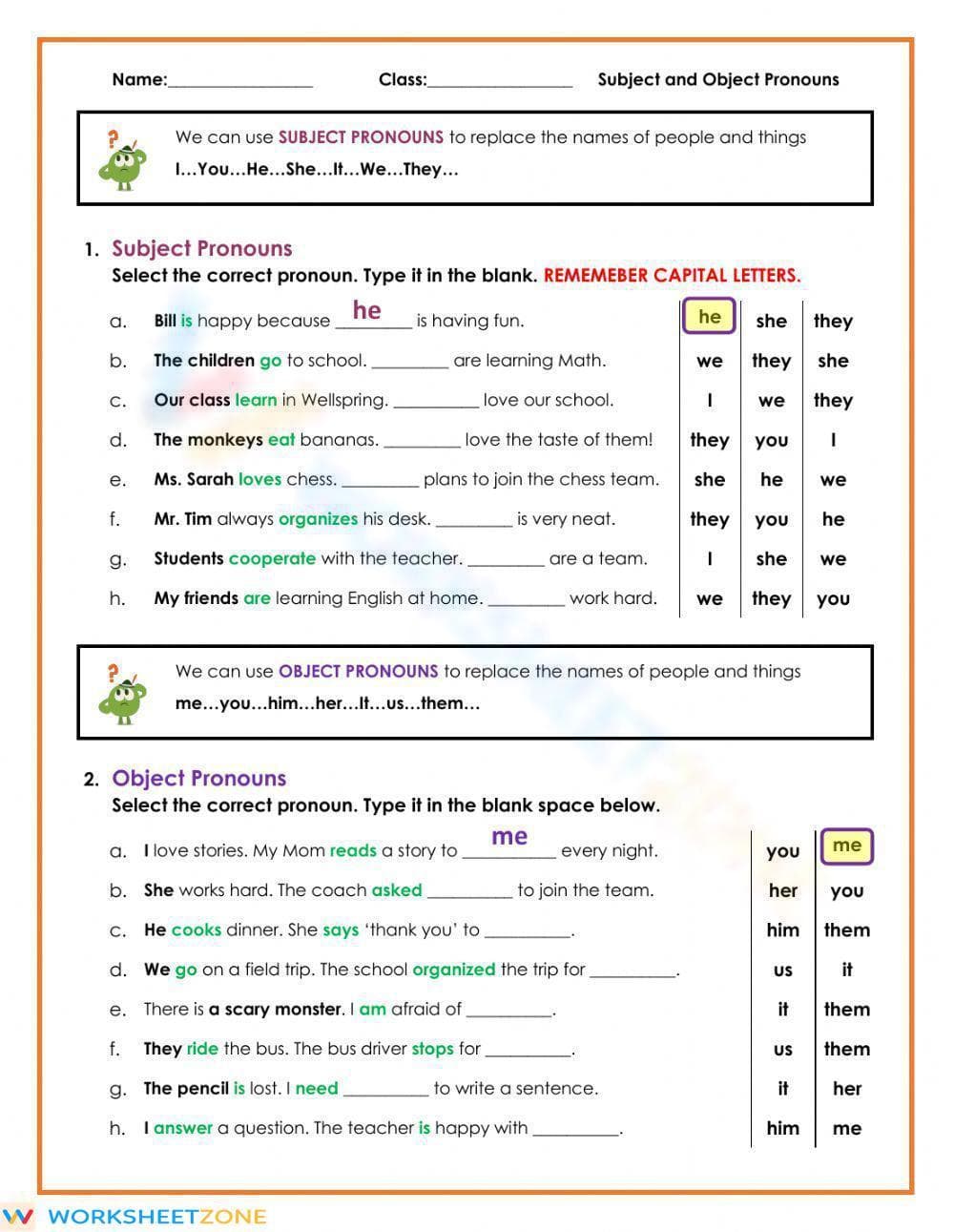Grammar Worksheet: Pronouns Activity - Page 1