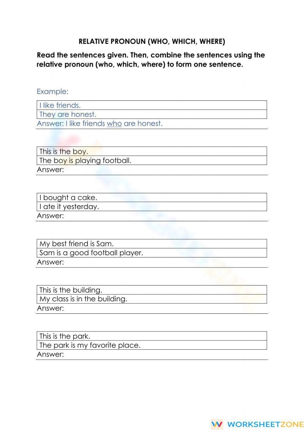 Relative Pronoun (who, which, where) - Page 1