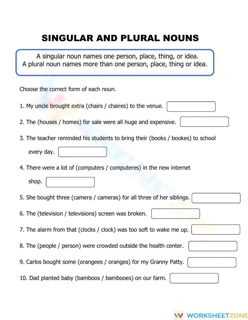 Singular and Plural Nouns 1 - Page 1
