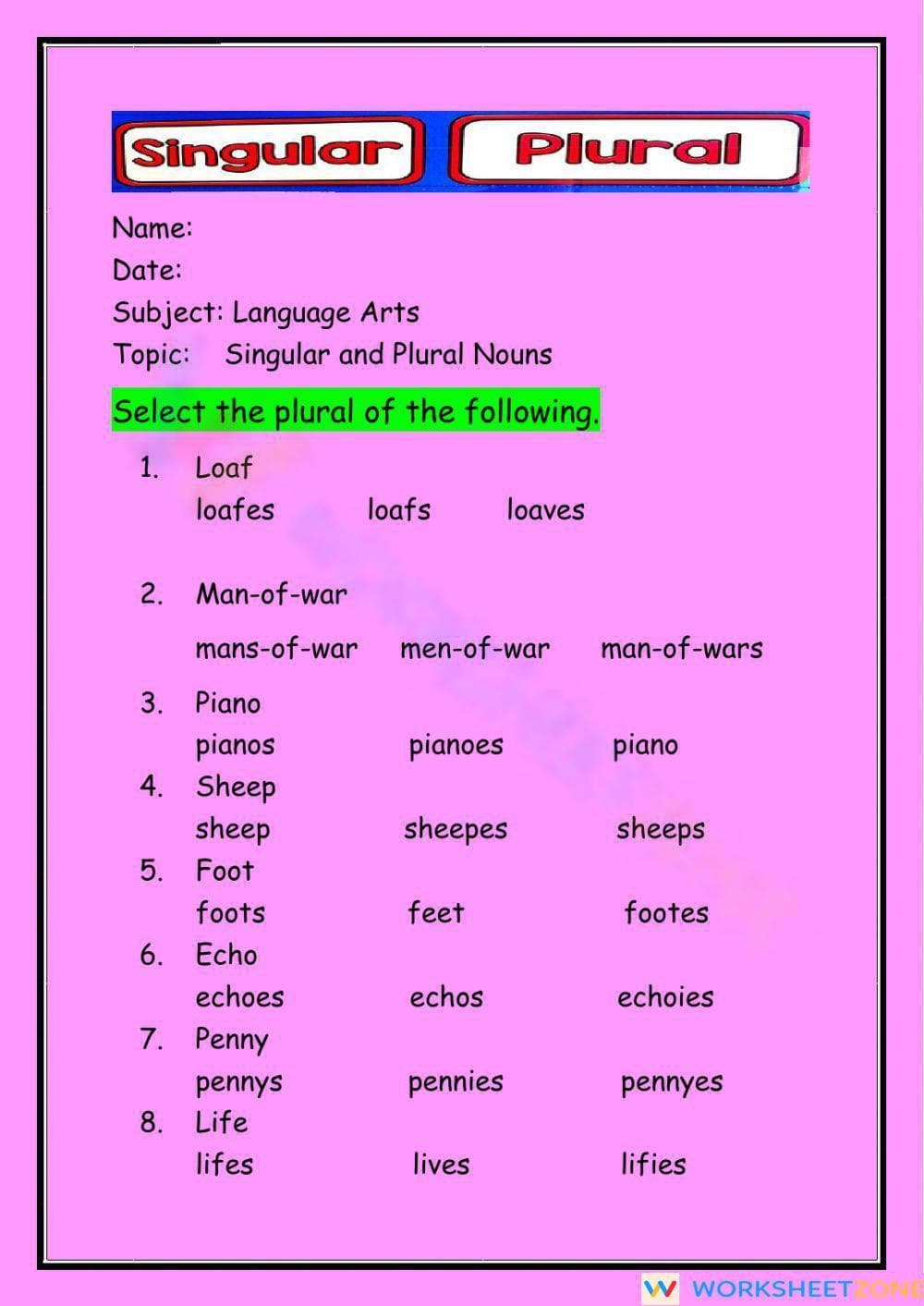 Singular & plural nouns - Page 1