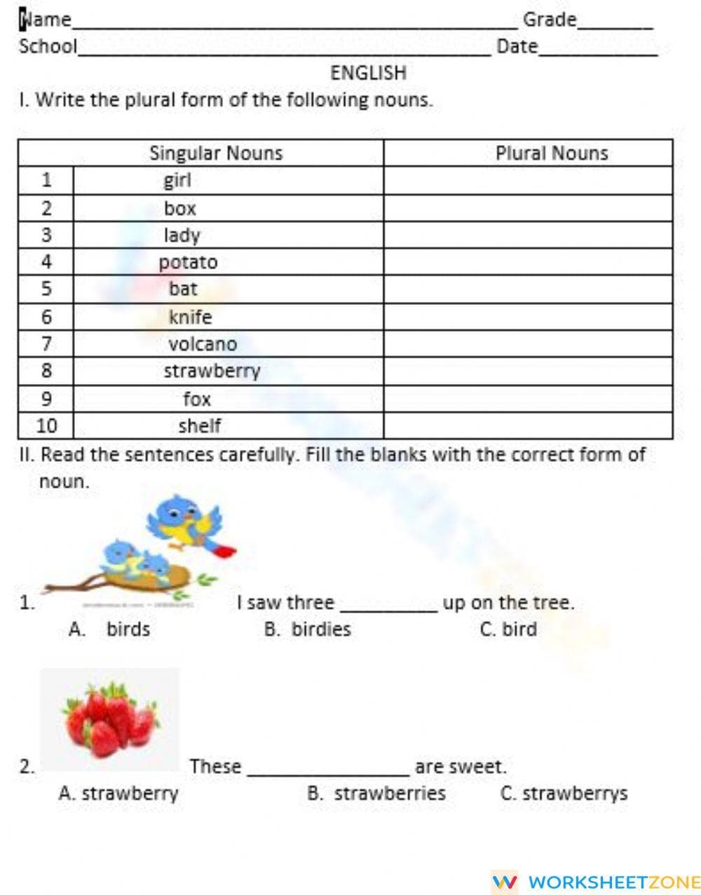 Singular and plural nouns - Page 1