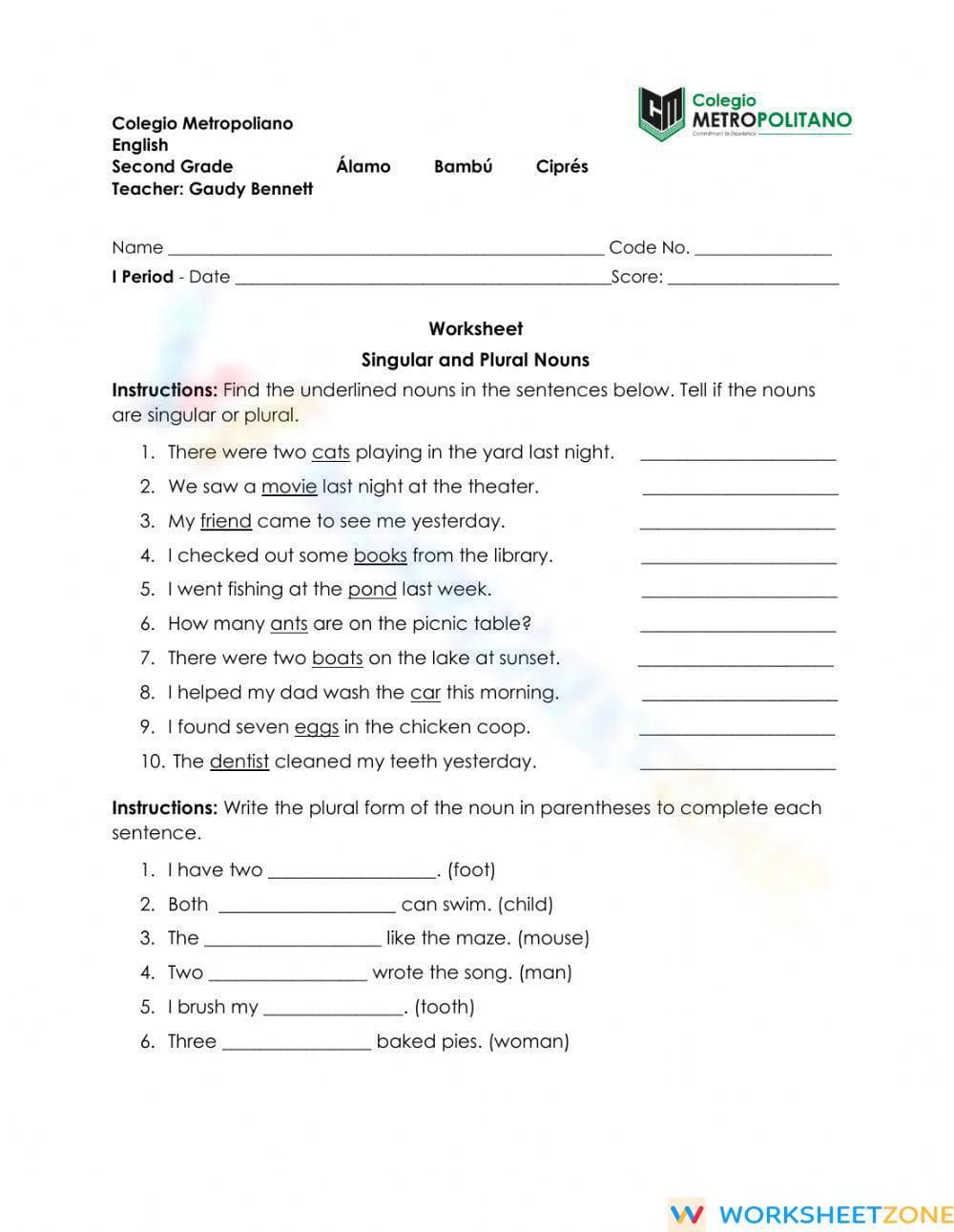 Singular and plural nouns - Page 1