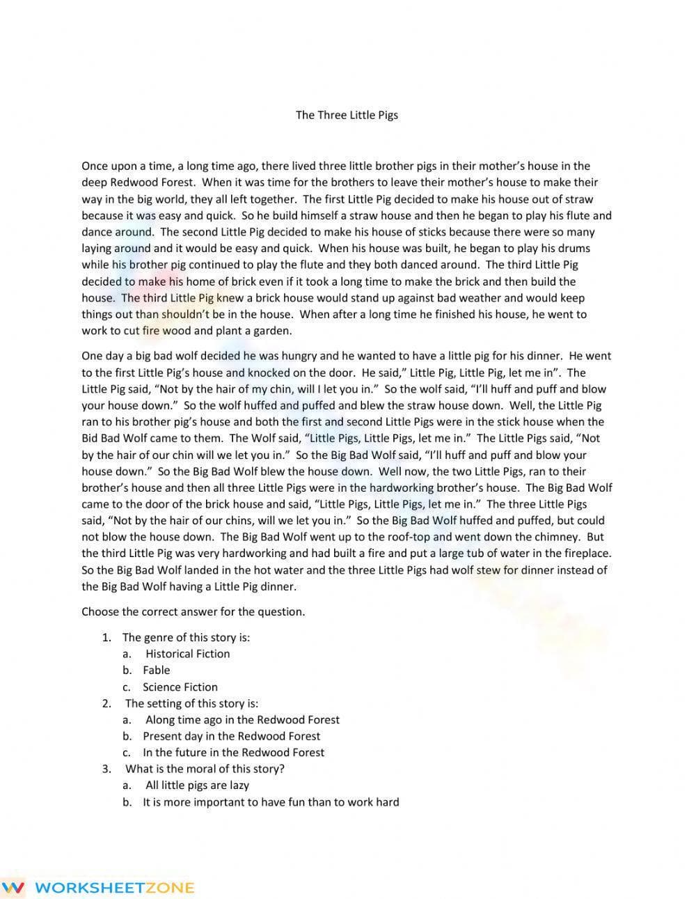 Parts of a Story in -Three Little Pigs- - Page 1