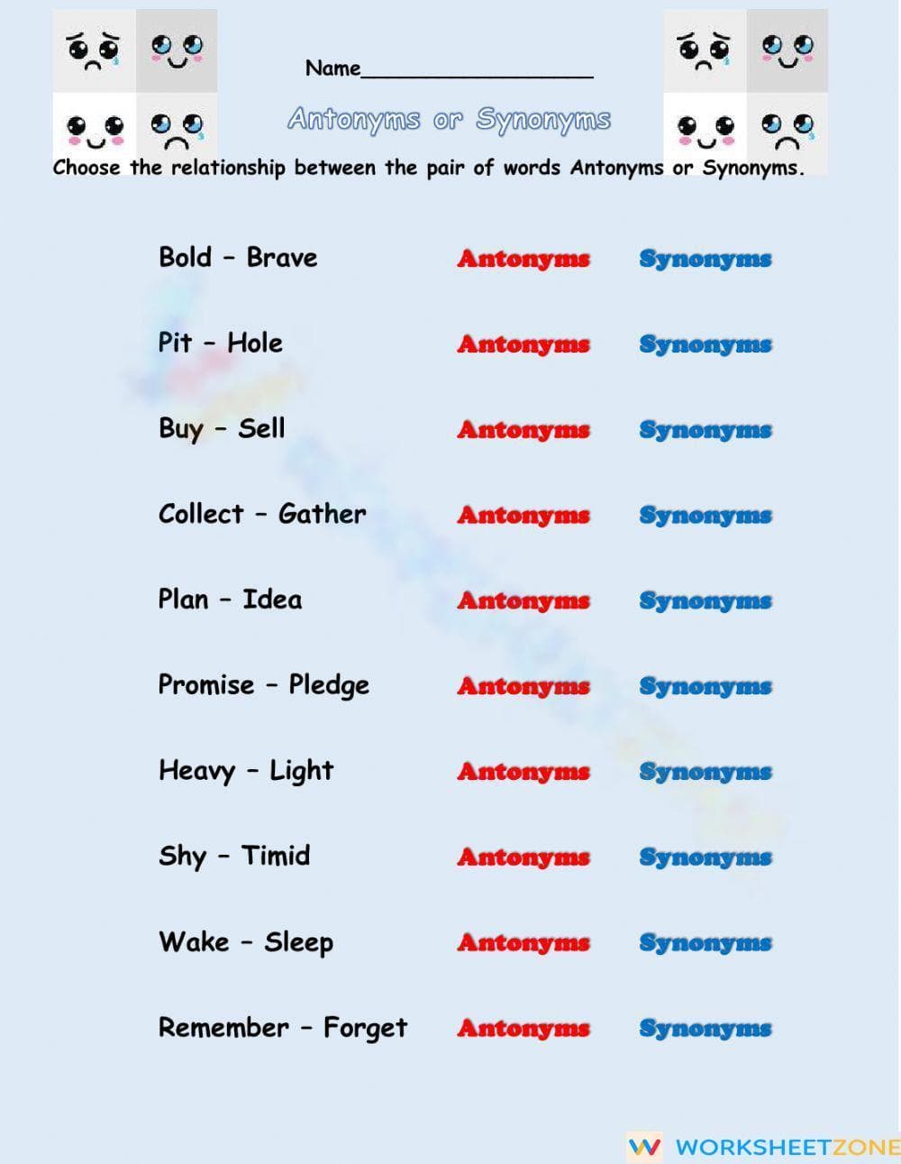 Antonyms and Synonyms - Page 1