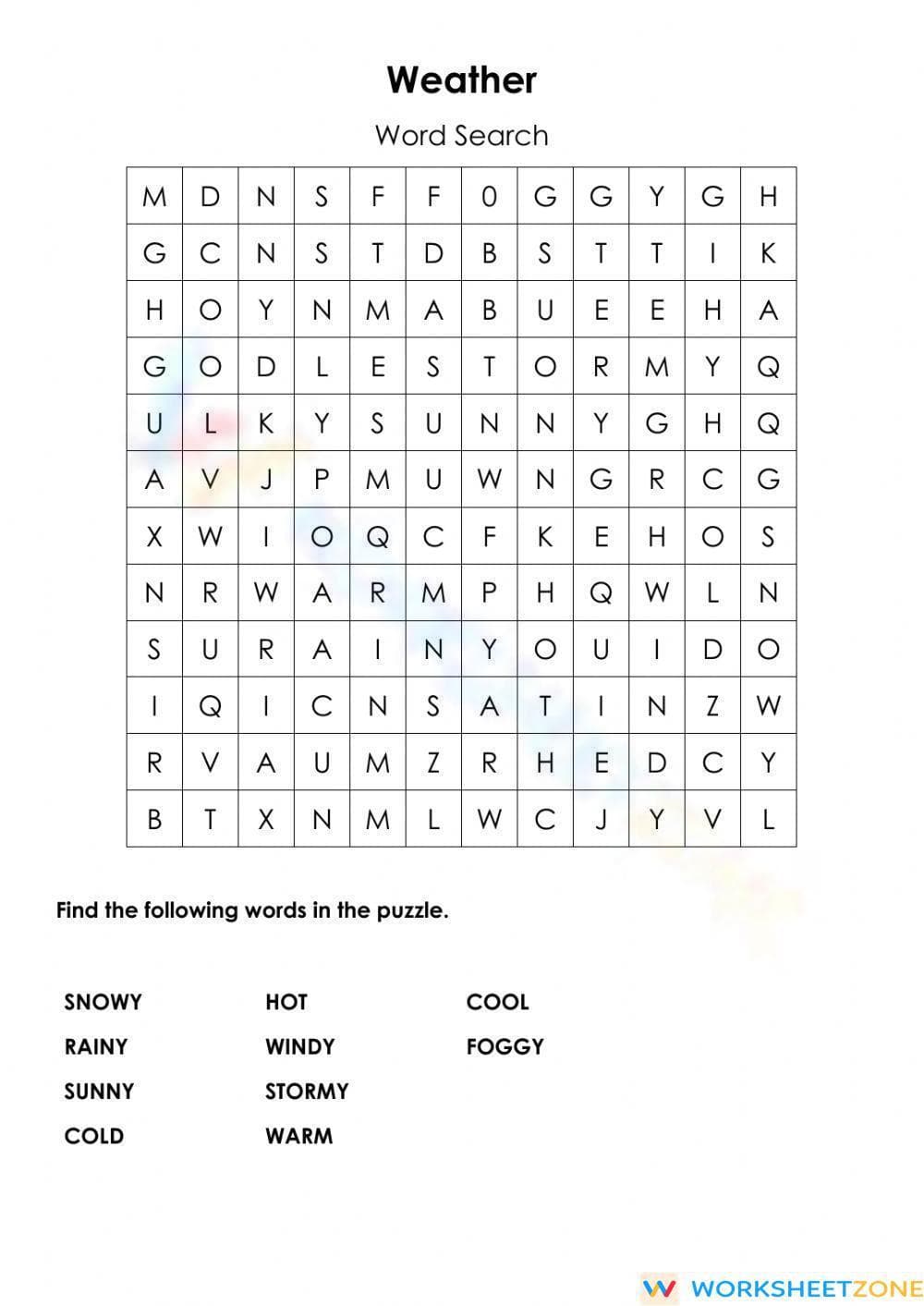 Weather Wordsearch - Page 1