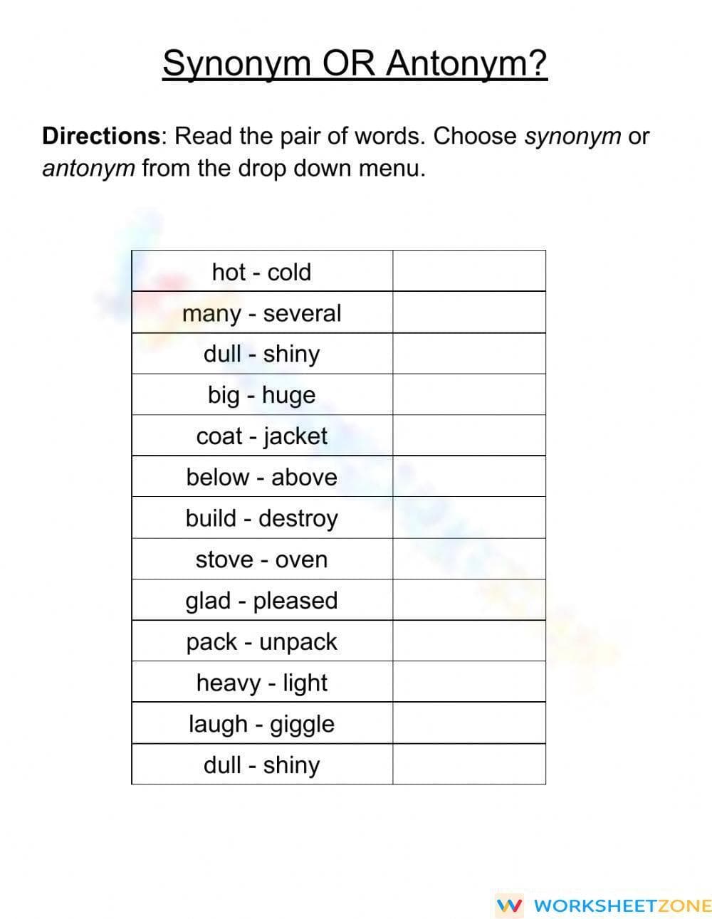 Synonym or Antonym? - Page 1