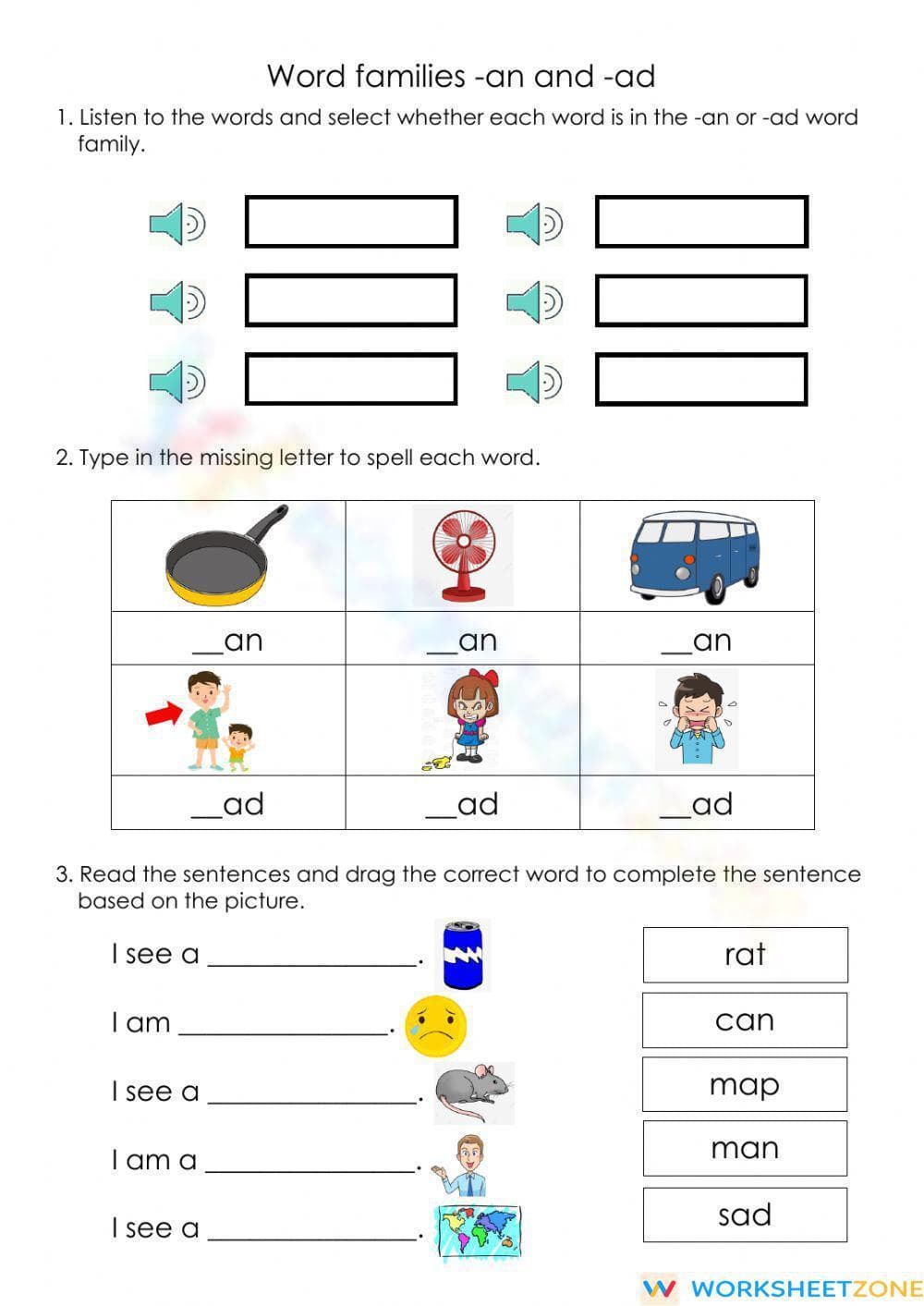 Word families -an and -ad - Page 1