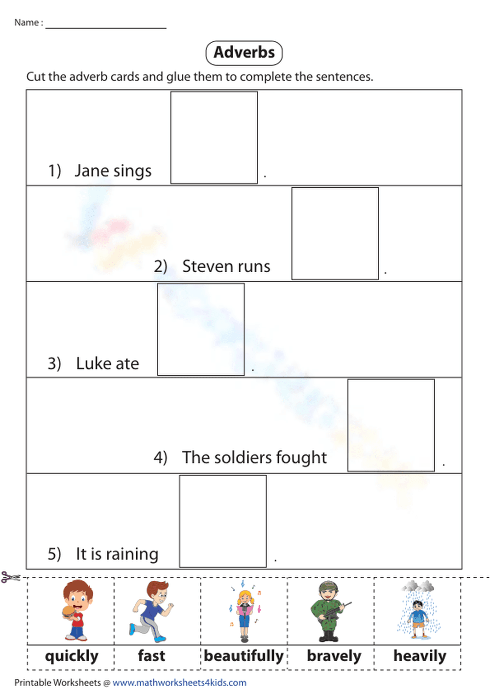 Adverbs Cut and Paste Activity - Page 1