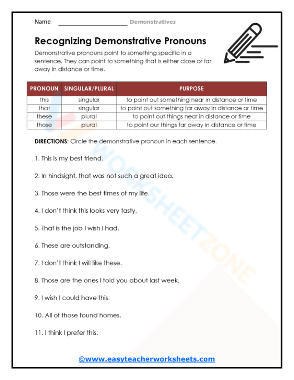 Recognizing Demonstrative Pronouns - Page 1
