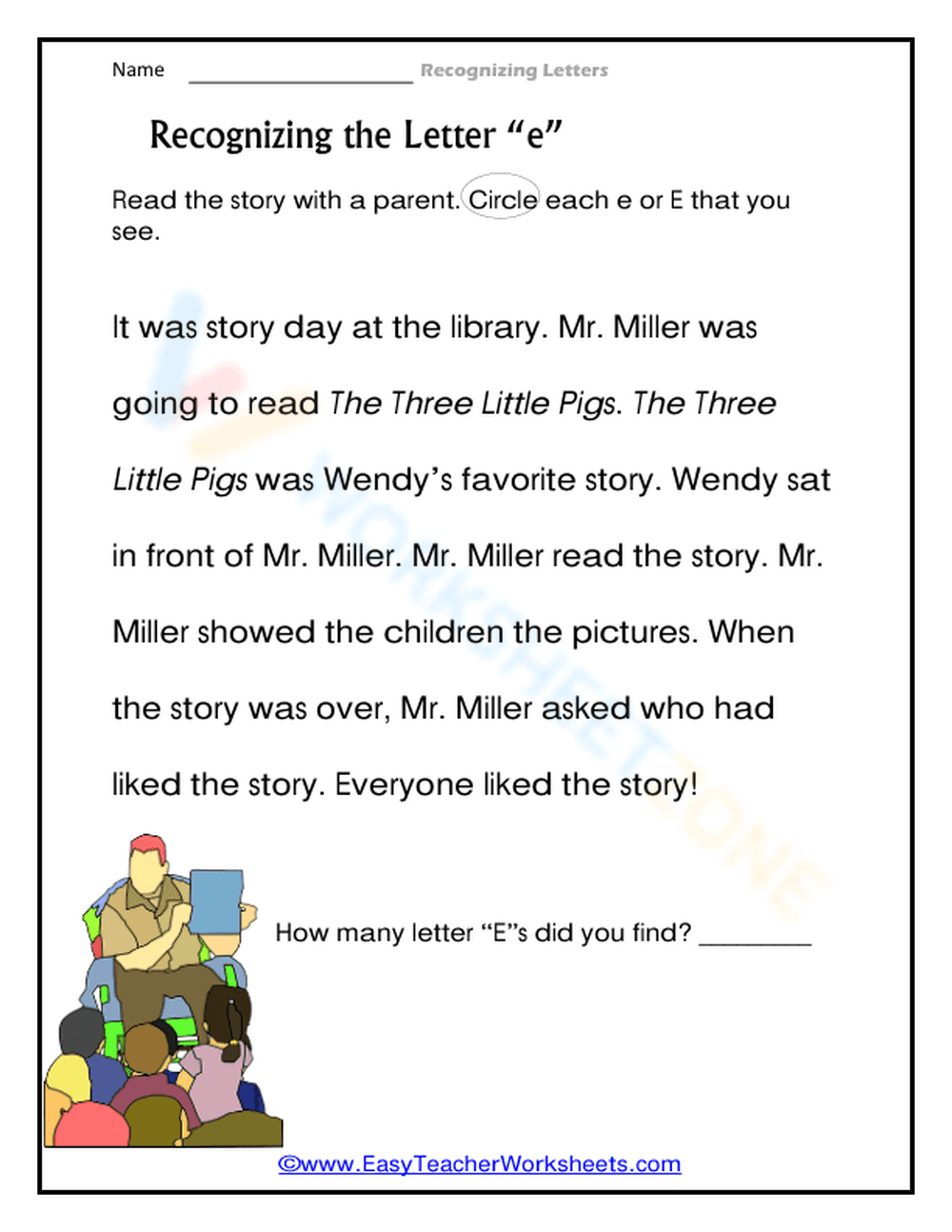 Recognizing the Letter "e" - Page 1