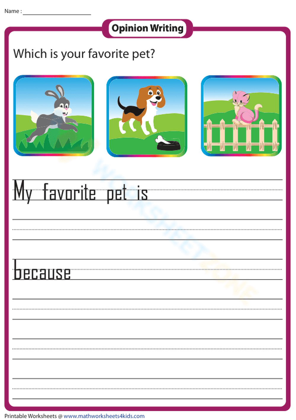 My Favorite Pet Writing Worksheet - Page 1