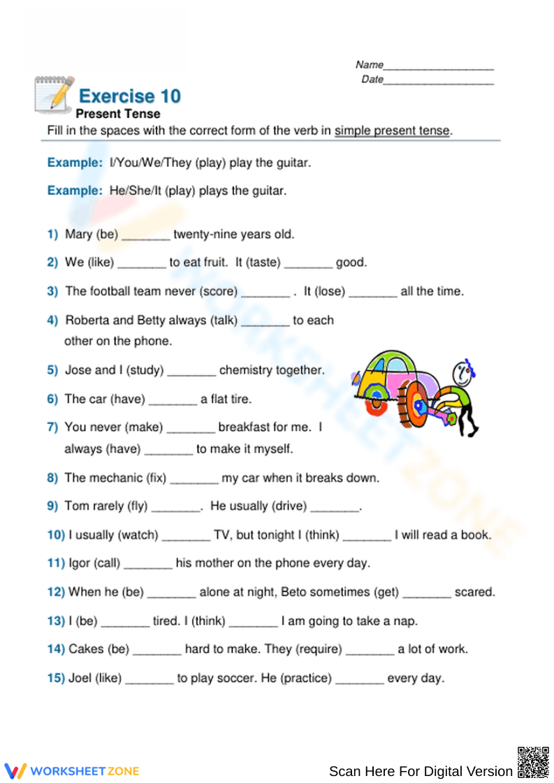 Present Tense for Grammar Practice - Page 1