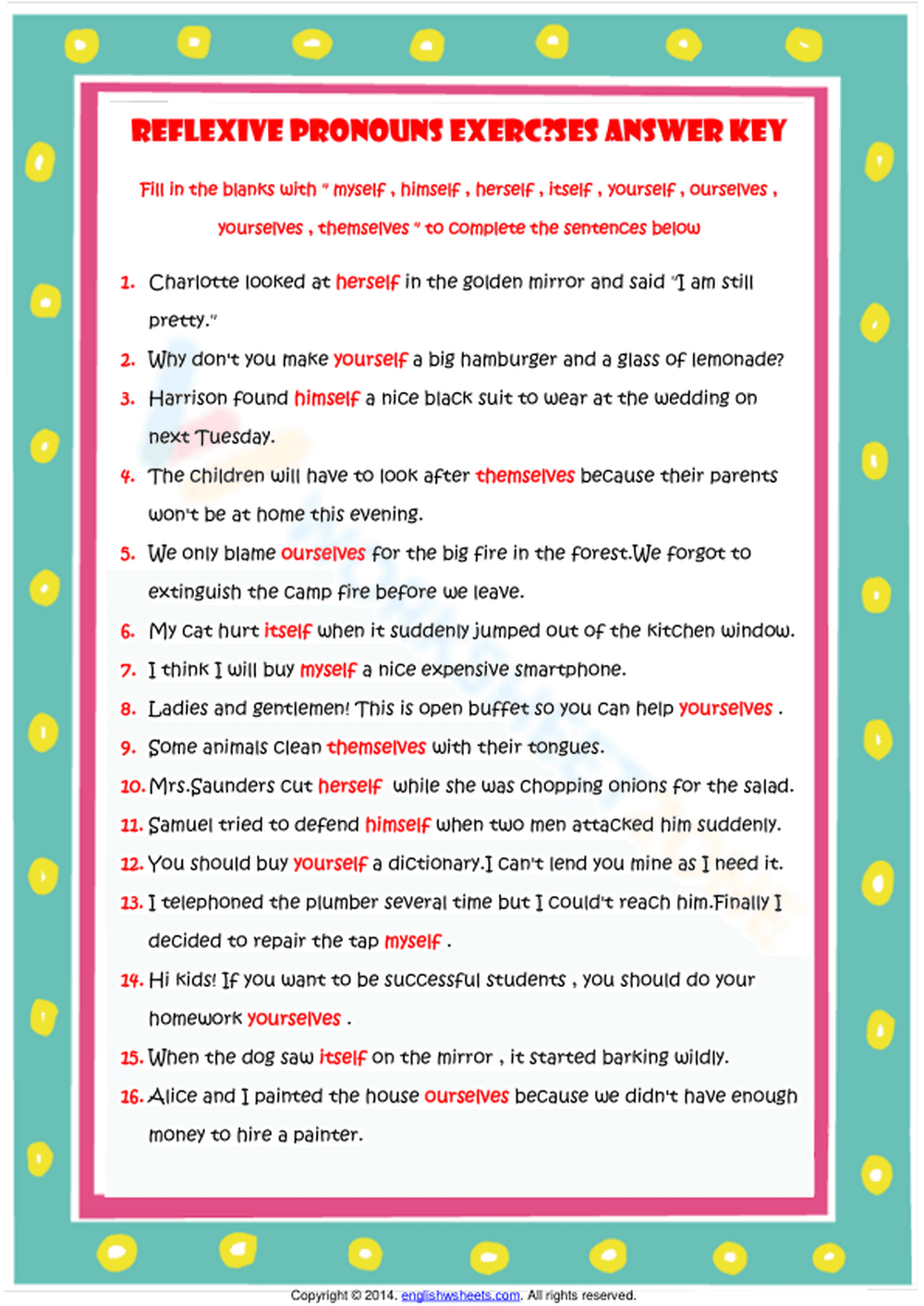 Reflexive pronoun exercises - Page 2