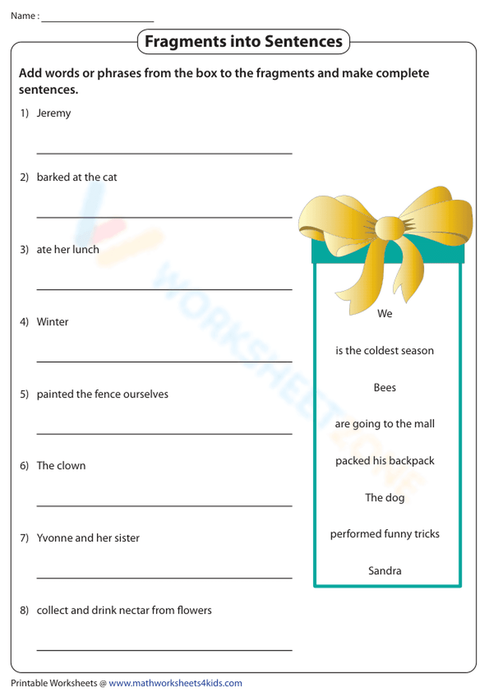 Fragments to Sentences - Page 1