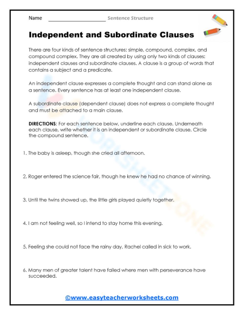 Independent and Subordinate Clauses - Page 1