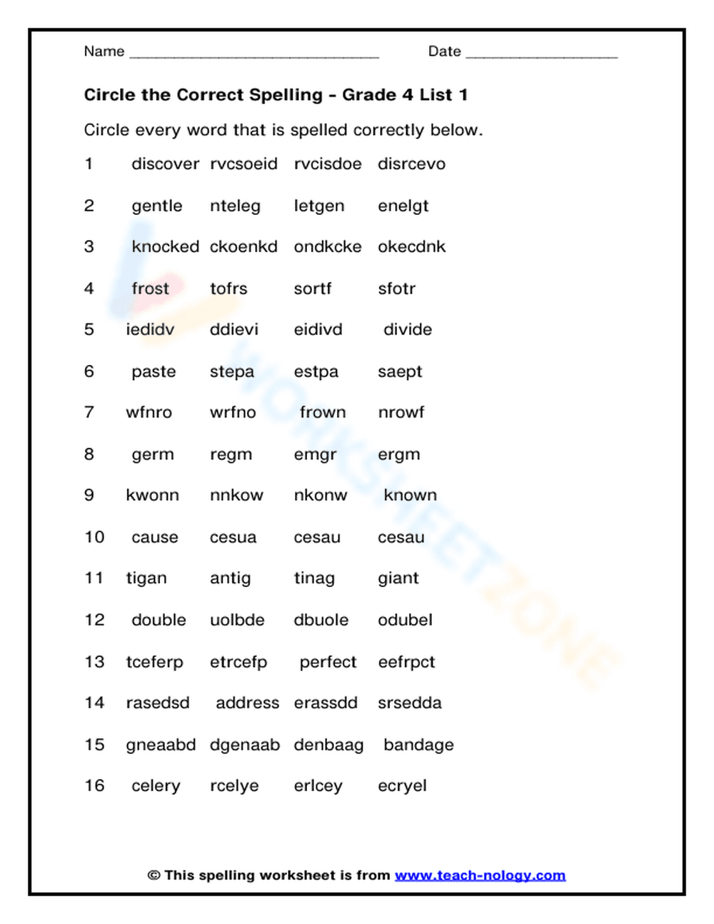 Circle the Correct Spelling - Page 1