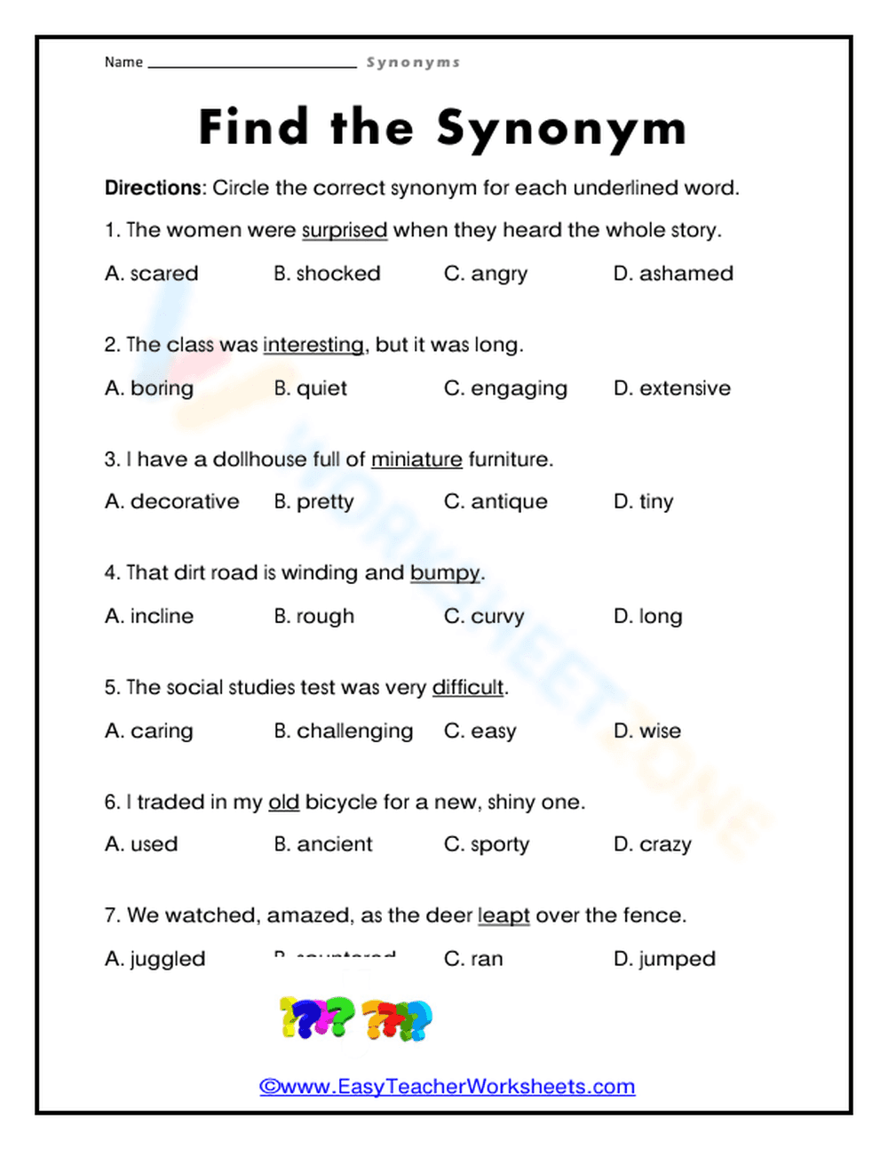 Find the Synonym - Page 1