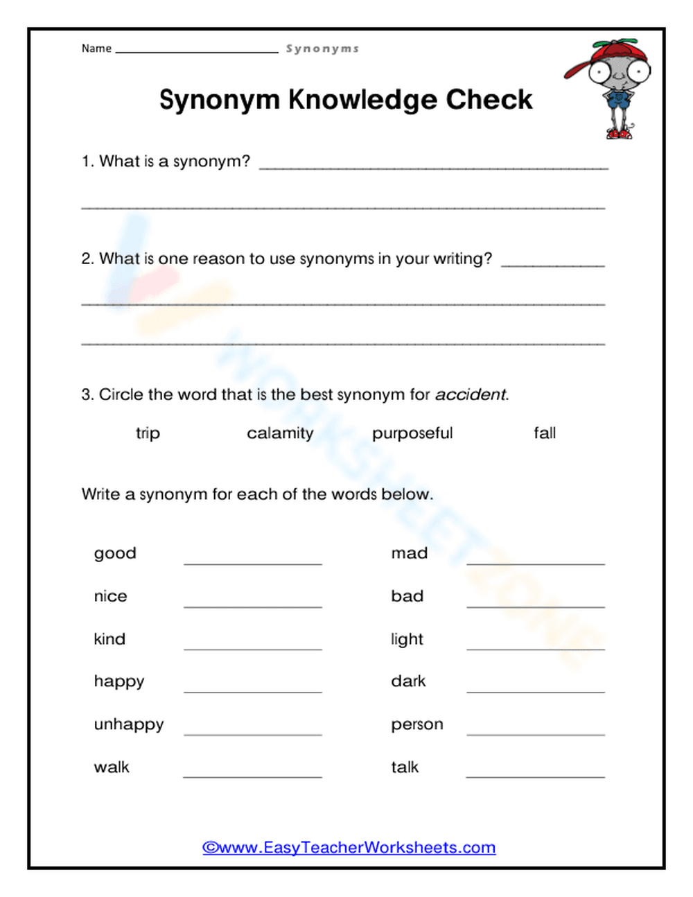 Synonym Knowledge Check - Page 1