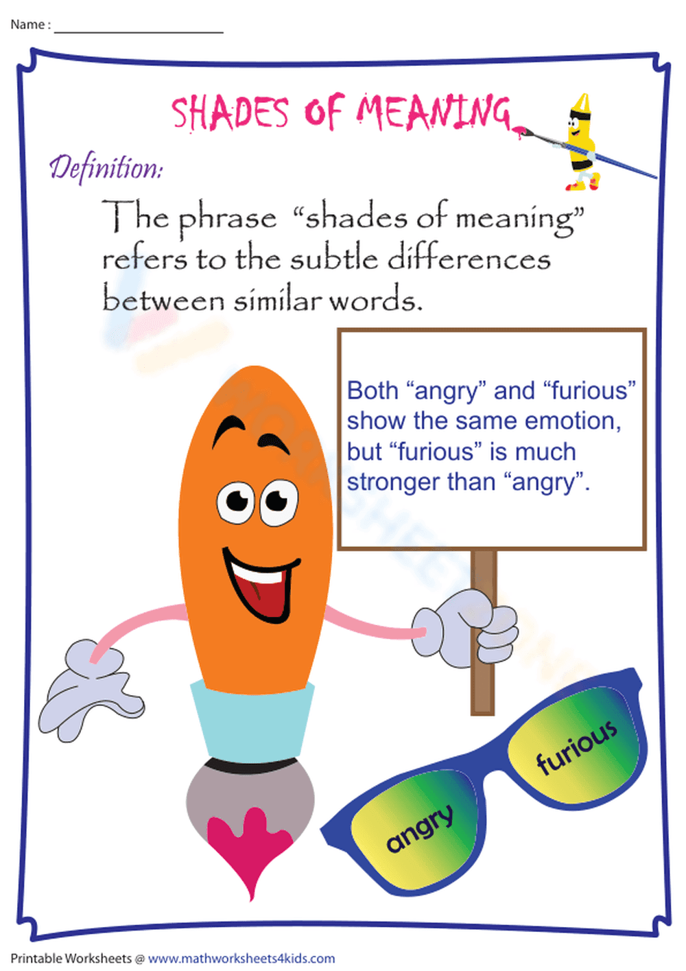 Explore Shades of Meaning with This Chart Worksheet - Page 1