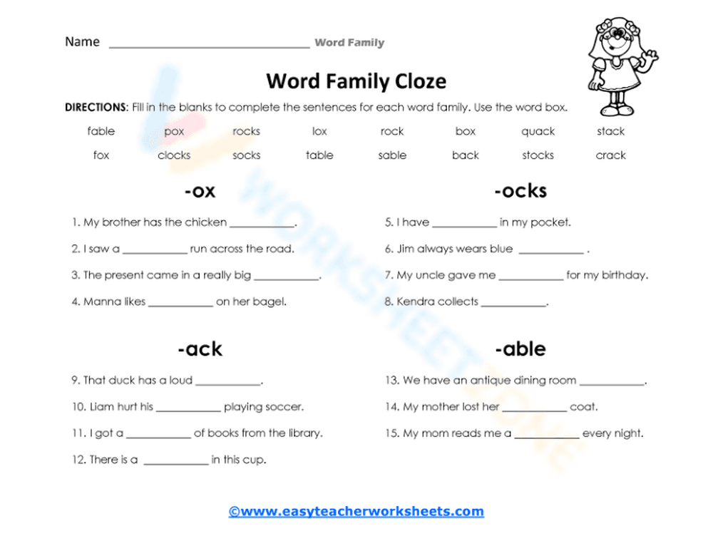 Word Family Cloze - Page 1