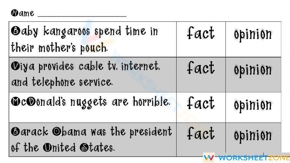 Facts and Opinions Practice - Page 1