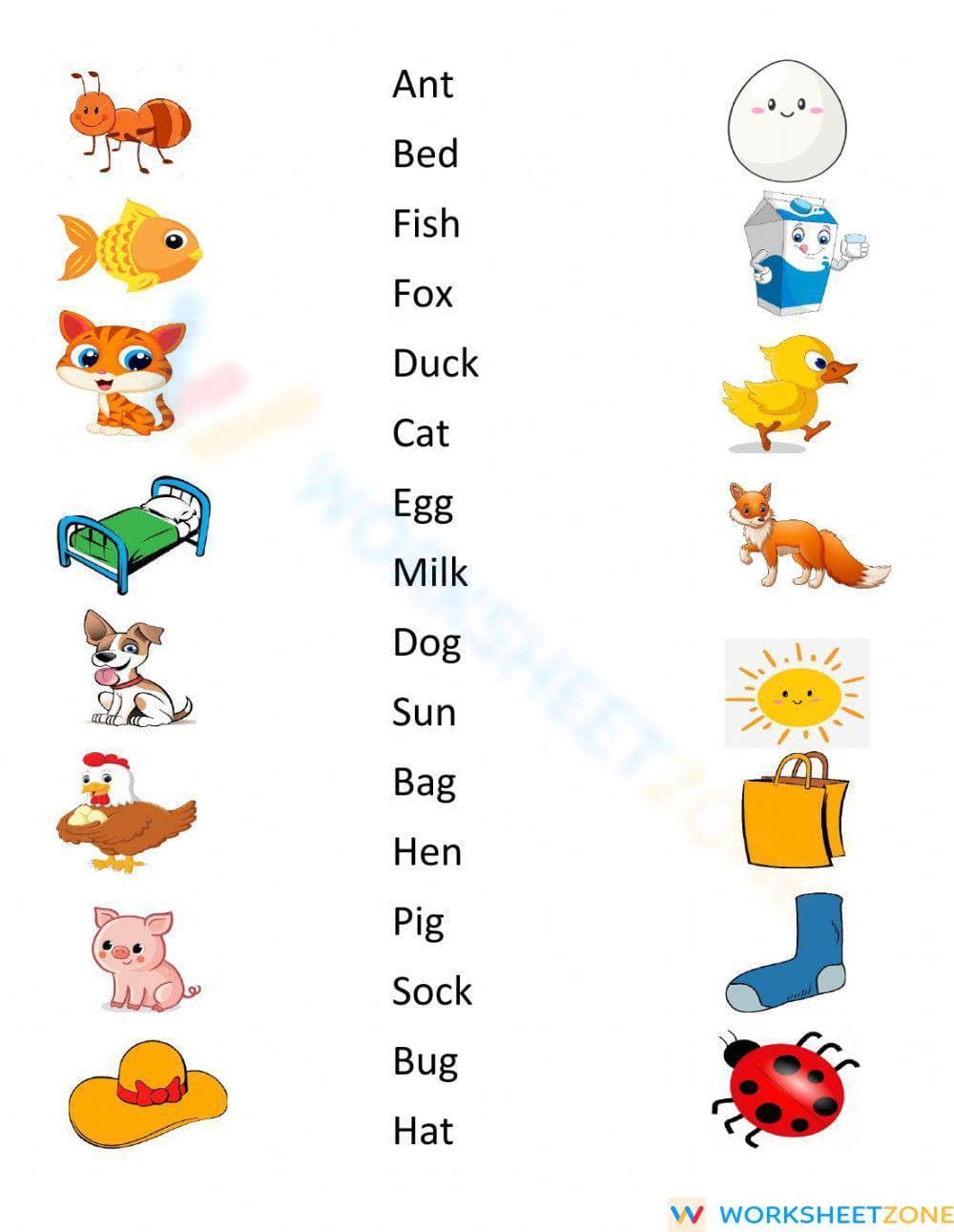 Short vowel sounds matching - Page 1