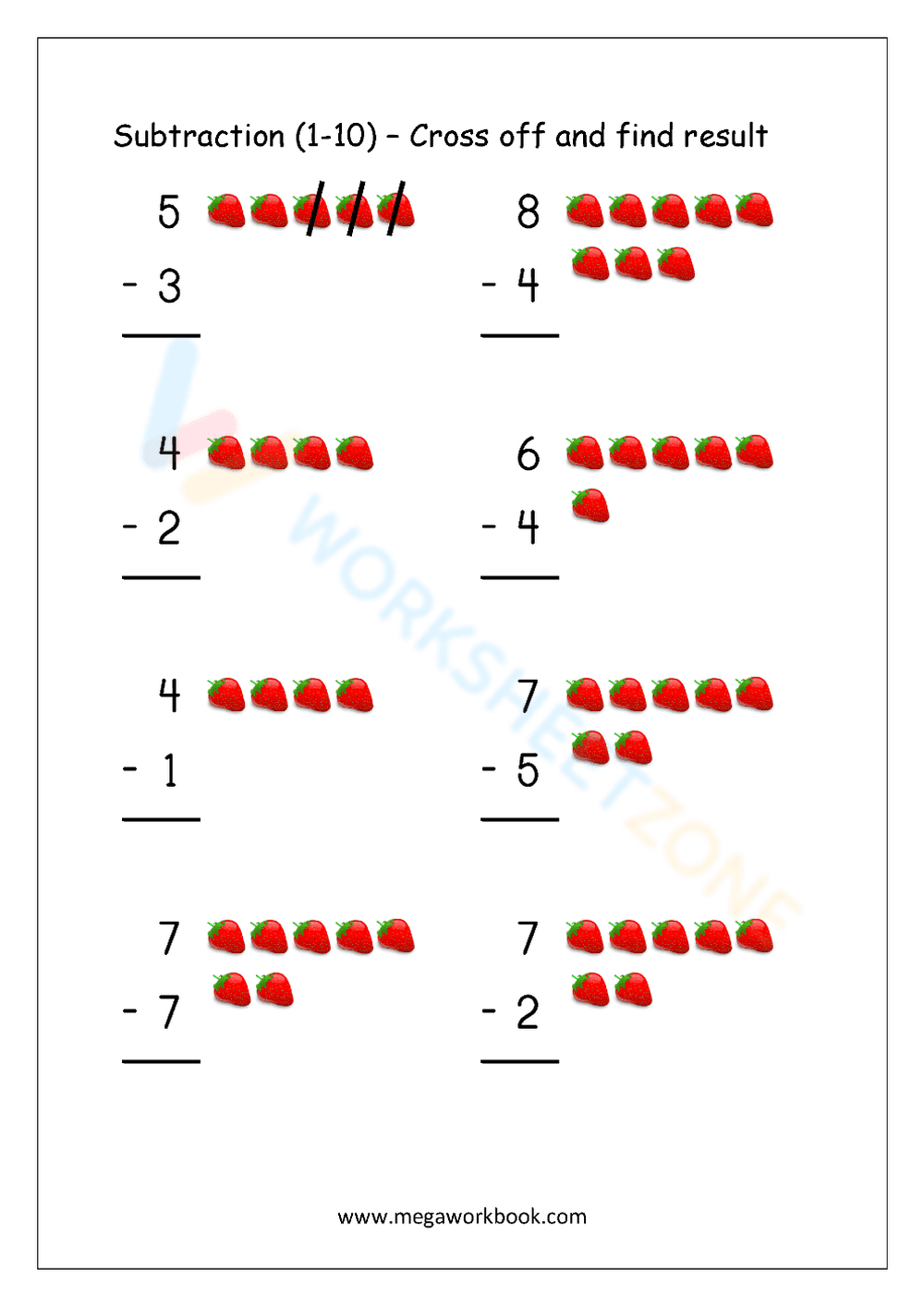 Subtraction with Objects: Tally Marks Worksheet 1-20 - Page 1