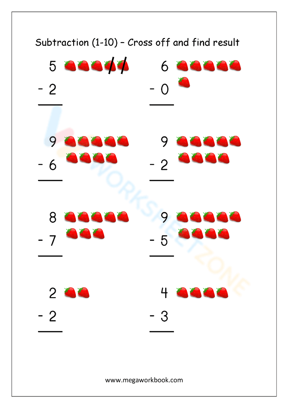 Subtraction with objects within 10 - Page 1