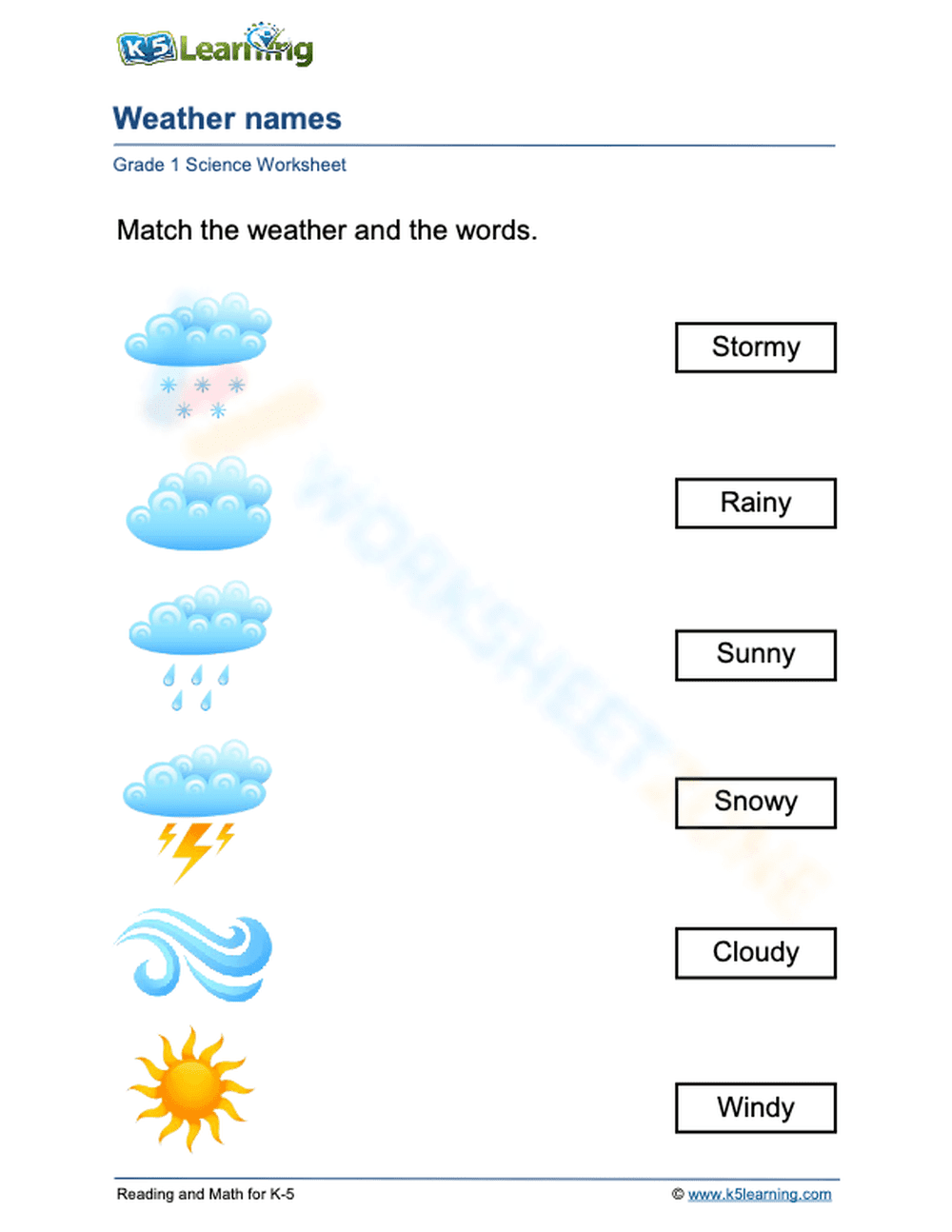 Grade 1: weather matching activity - Page 1