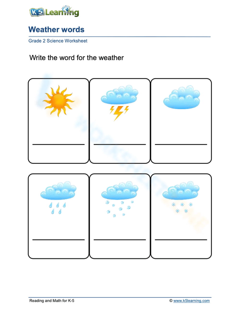 Grade 2: Name the weather types without the prompt - Page 1