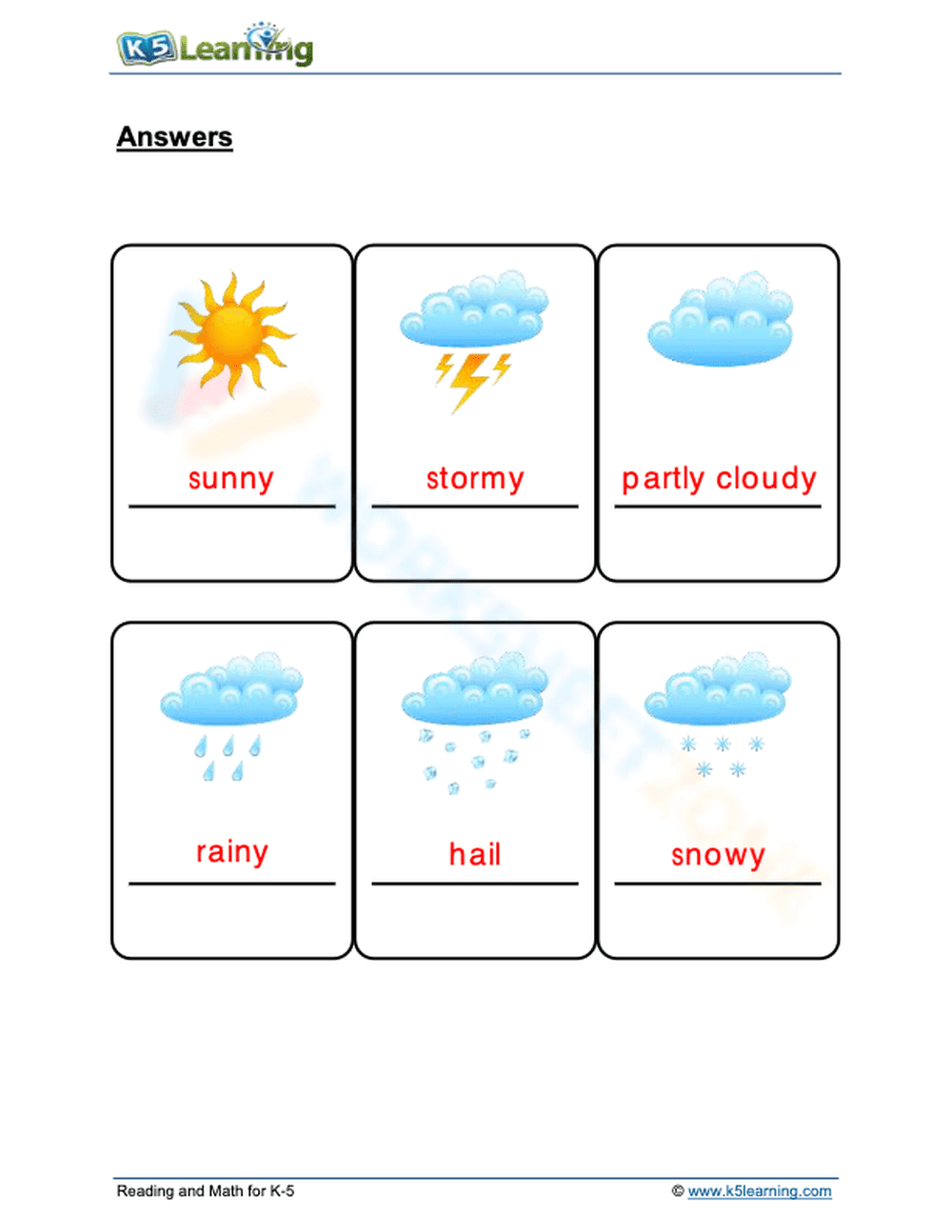 Grade 2: Name the weather types without the prompt - Page 2