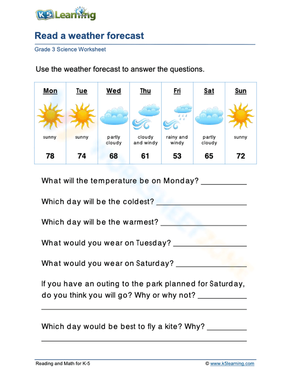 Grade 3: Weather forecast with details (1) - Page 1
