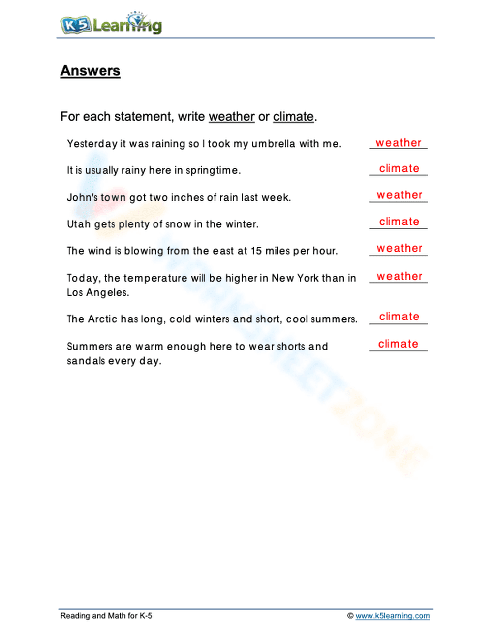 Grade 3 Science: Climate or Weather? - Page 2