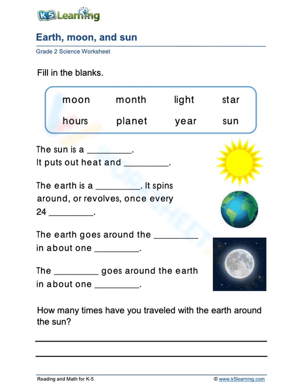 Grade 2 Science: Moon, Sun and Earth - Page 1