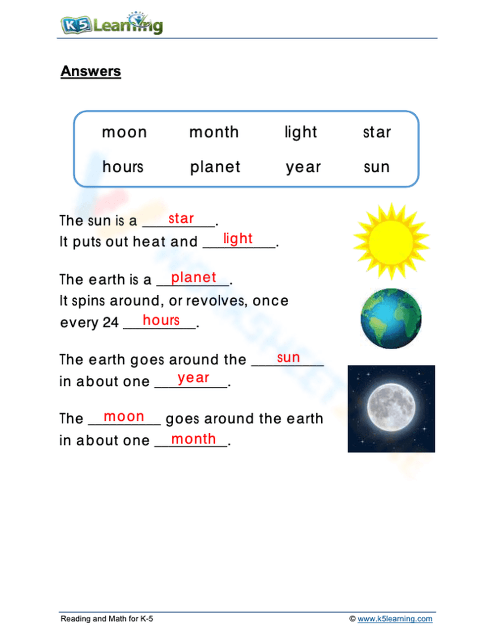 Grade 2 Science: Moon, Sun and Earth - Page 2