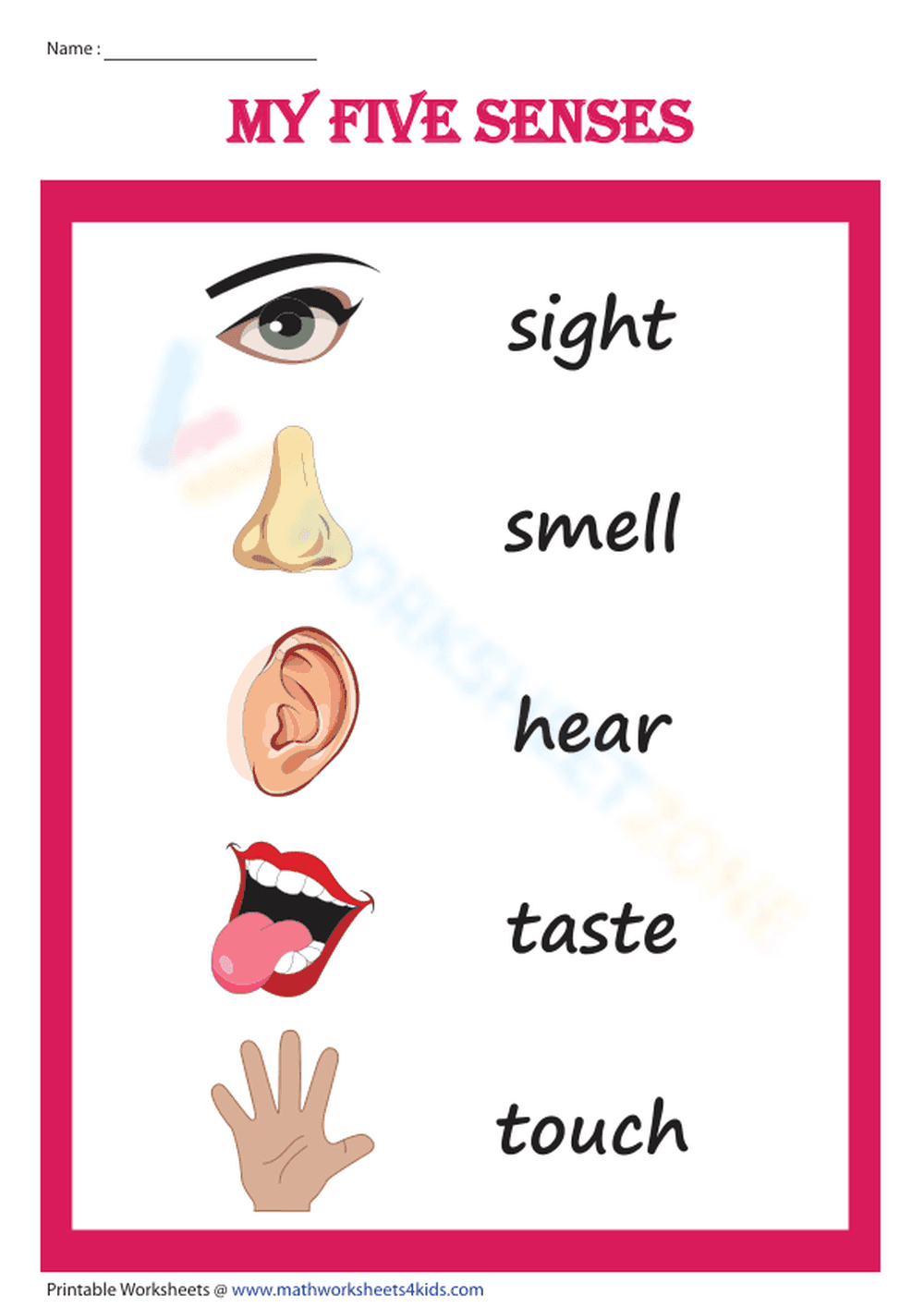 My five senses chart - Page 1