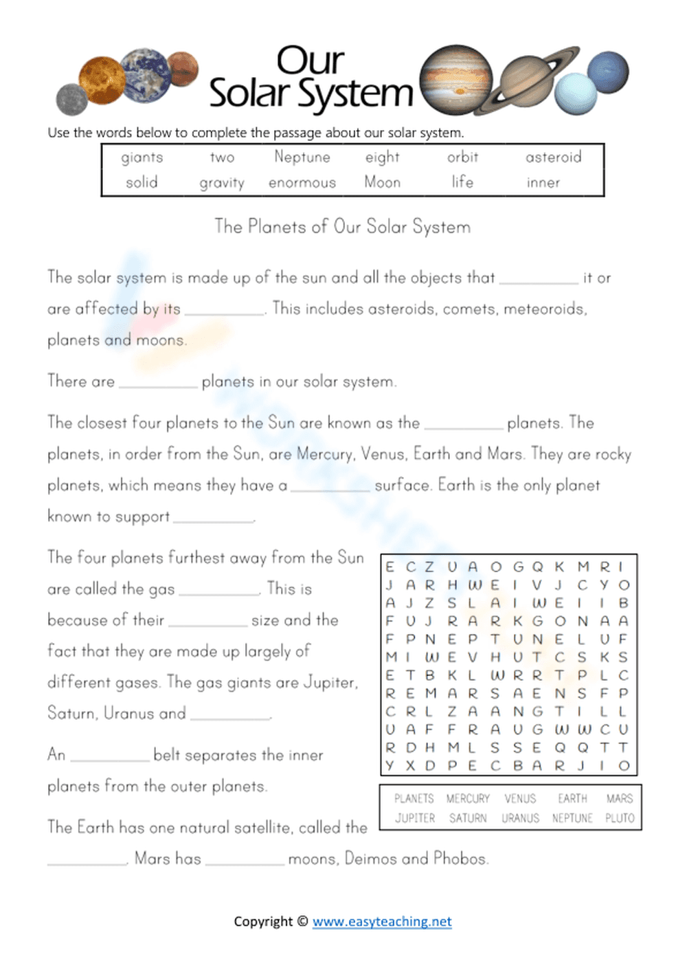 Complete the Reading with Planets - Page 1