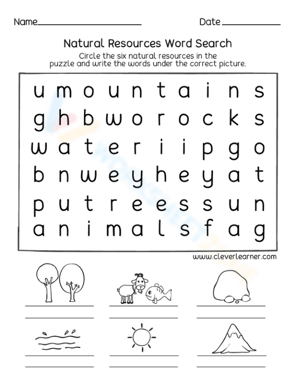 Natural Resources Word Search Fun - Page 1