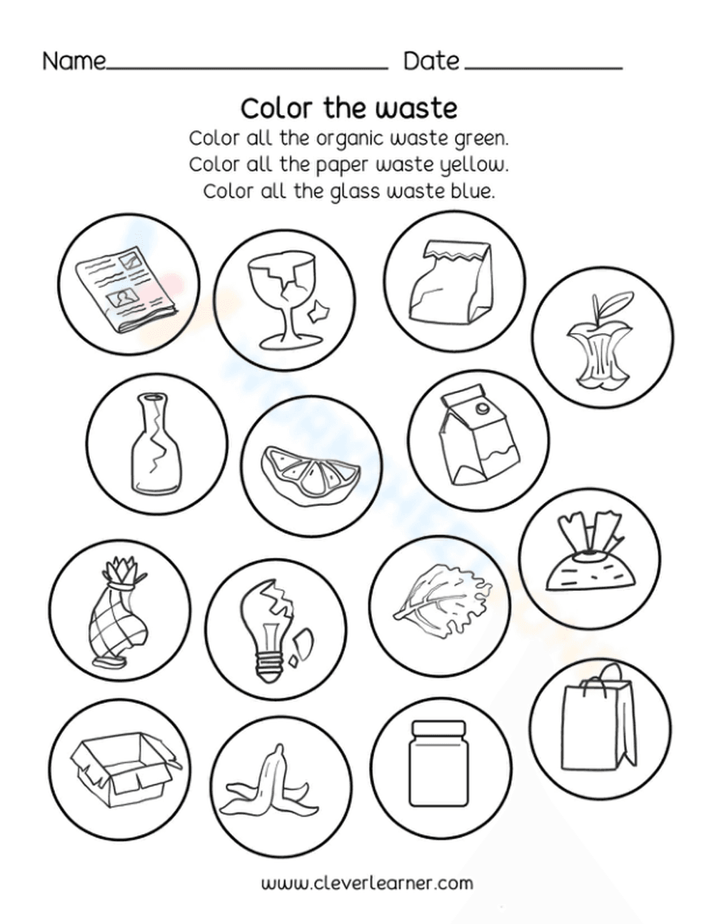 Color the Waste: A Recycling Activity - Page 1
