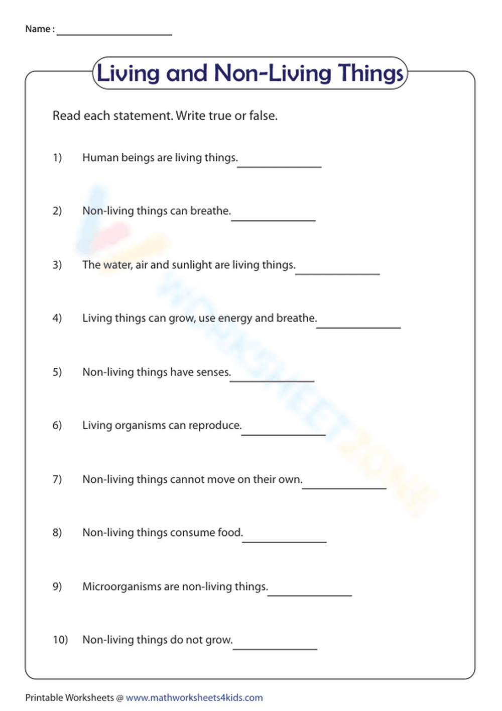 Living and non-living things: True or false - Page 1