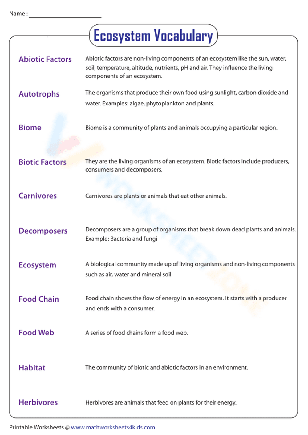 Ecosystem Vocabulary - Page 1