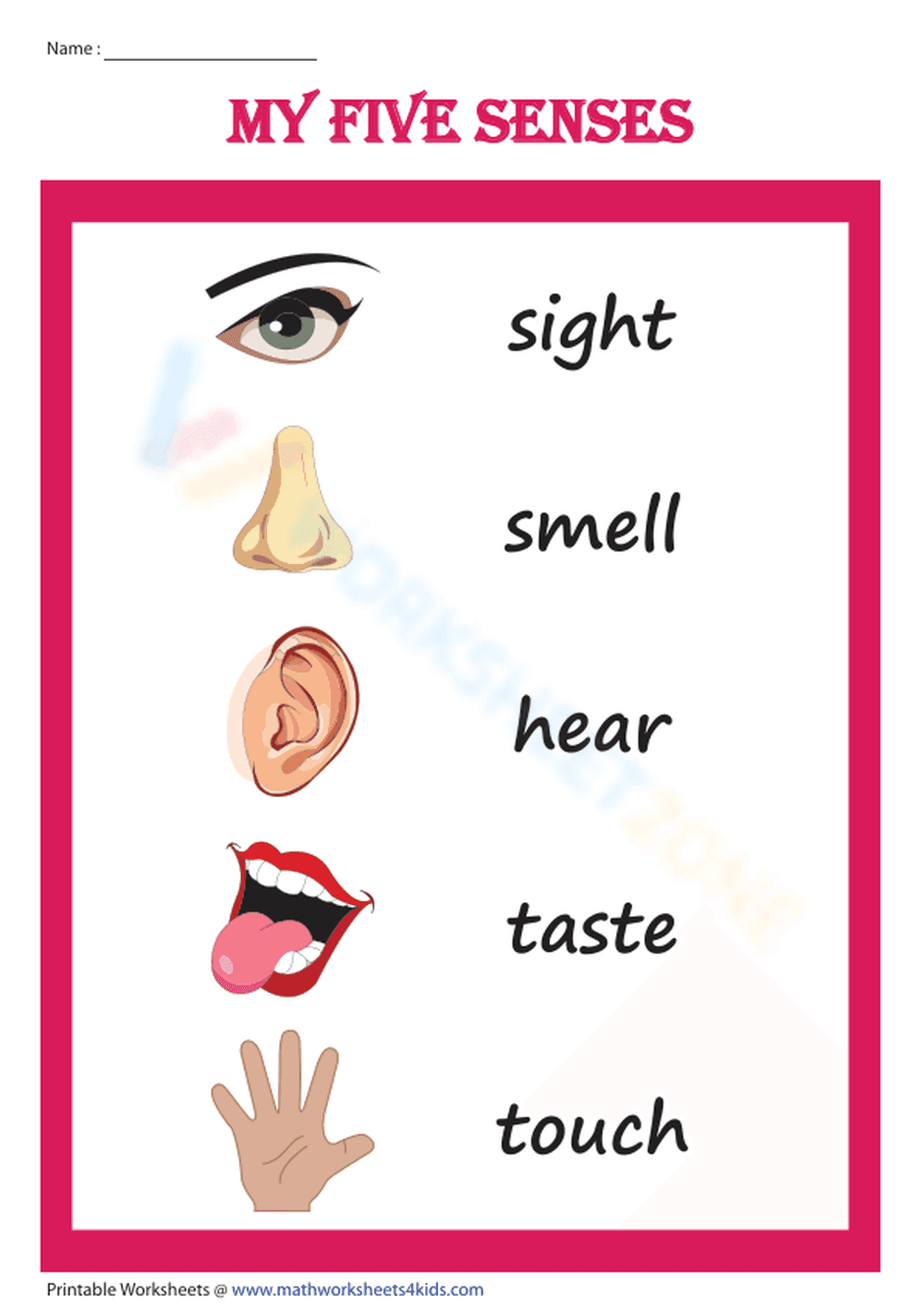 Five senses - Chart for kids - Page 1