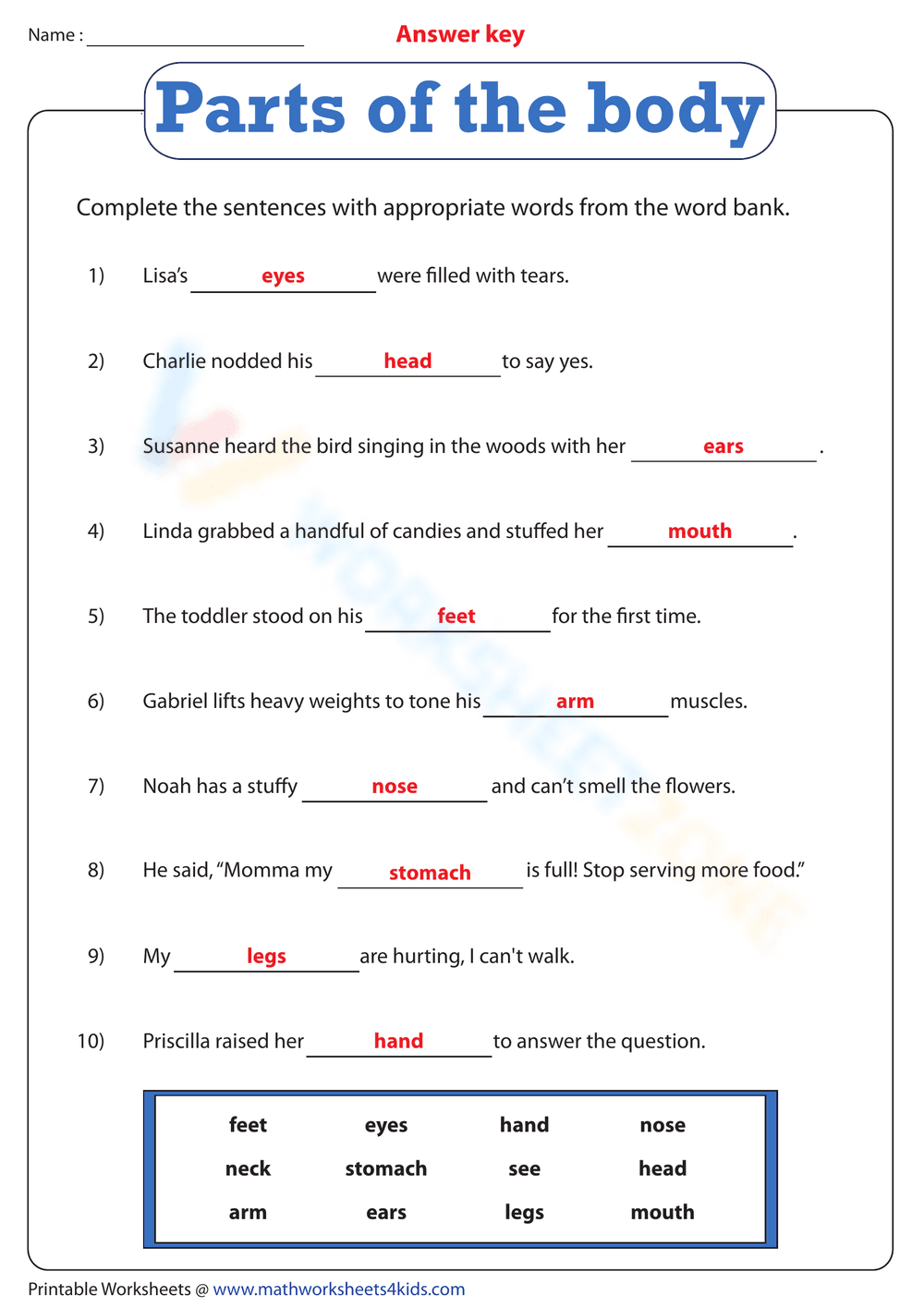 Parts of the body: Fill in the blanks - Page 2