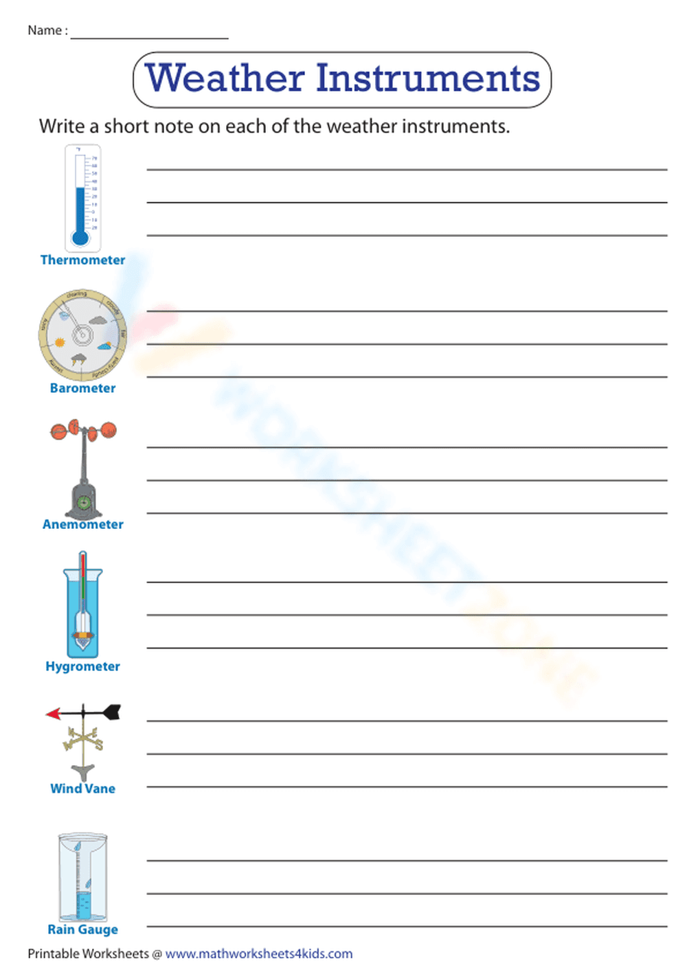 Weather instruments | Worksheet - Page 1