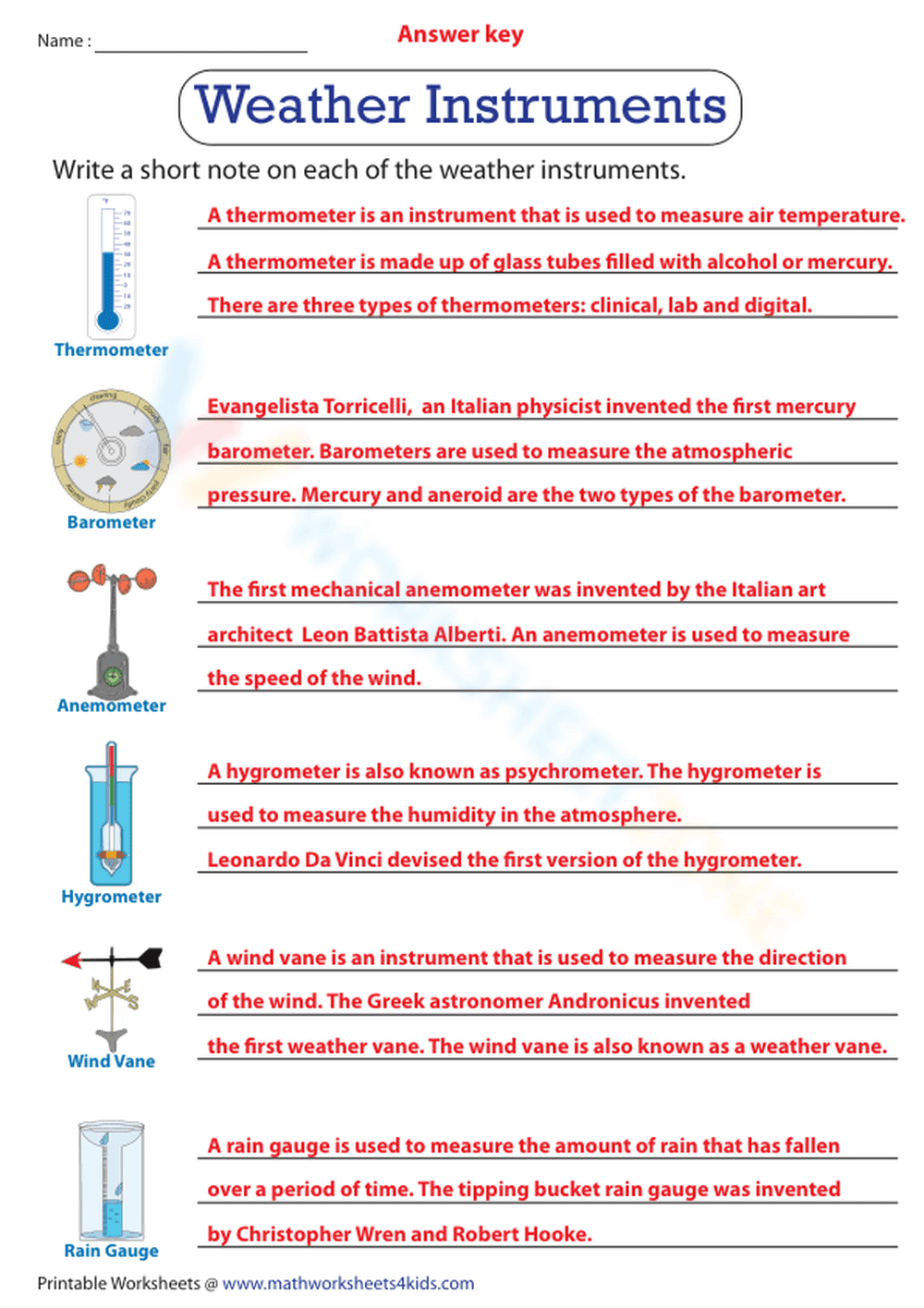 Weather instruments | Worksheet - Page 2