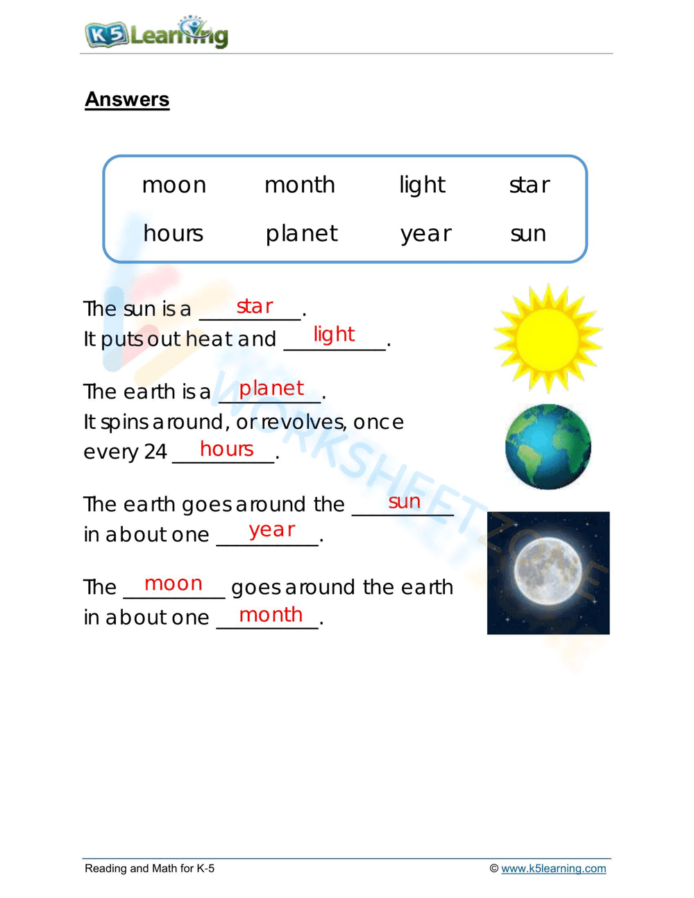 Earth, moon, and sun
- Page 2